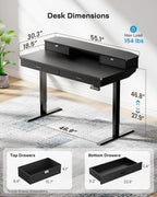 HUANUO 55 x 30 inch Electric Standing Desk with Wood Drawers,Stand up Home Office Desk Adjustable Height with Two Tiers, Ergonomic Stand up Desk with Monitor Stand, Black