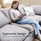 KKL 150" U Shaped Sectional Modular Boneless Sofa, 6 Seater Cloud Couch with Ottoman, Corduroy Sectional Couches for Living Room Bedroom, Grey