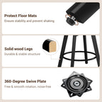 24” Counter Height Bar Stools Set of 2, Modern Swivel Bar Stools with Ergonomic Curved Back, Faux Leather Seat & Solid Wood Legs, Charcoal Grey