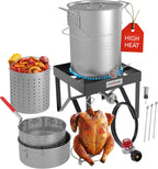 GasOne Large Turkey Fryer Set with Propane Burner – 30QT & 10QT Pots, Complete Set Outdoor Cooker for Turkey, Chicken, Crawfish, Crab, Shrimp