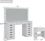 Vanity Desk with Mirror and Lights, Makeup Table with Charging Station, 3 Color Lighting Modes, 15 Drawers Dressing Table, Vanity with Chair for Bedroom, White