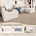 124" U Shaped Cloud Couch Sectional, Corduroy Upholstered 4-Seater Cloud Couches for Living Room, Deep Seat Modular Boneless Sofa with Lounge Chaise, No Assembly Required, White