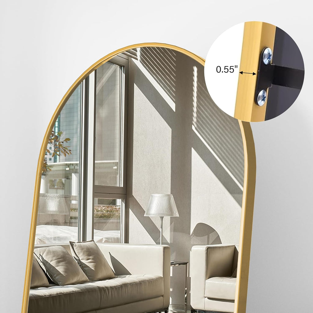 Floor Length Mirror, 76"x34" Arch Full Length Mirror Hanging or Leaning, Body Mirrors with Stand, Arched-Top Wall Mounted Mirrors with Aluminum Frame for Bedroom (Gold)
