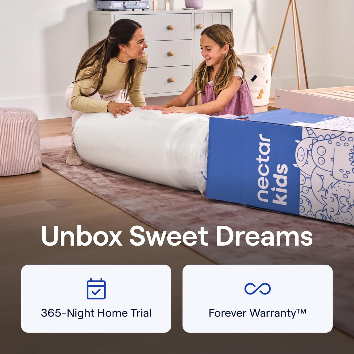 Nectar Kids Full Mattress 8” - 2-Sided Design for Growing Children - Pressure Relieving Memory Foam - Fiberglass Free - 365 Night Trial - Mattress in a Box