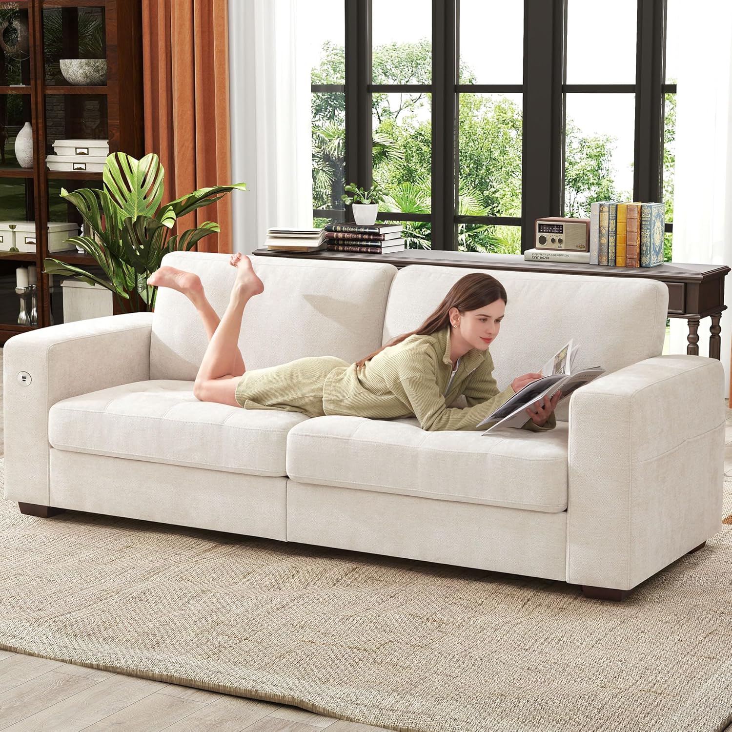 Ihanherry 89" Modern Sofa Cloud Couch, Chenille Deep Seat Sofa with Removable Cover for Living Room, Bedroom and Apartment, Beige
