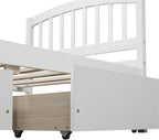Solid Wood Platform Bed Twin Size with 2 Storage Drawers for Kids,Twin Size Low Platform Bed Frame with Curved Headboard,Footboard and Under Bed Space for Boys Girls Bedroom,Easy Assembly,White