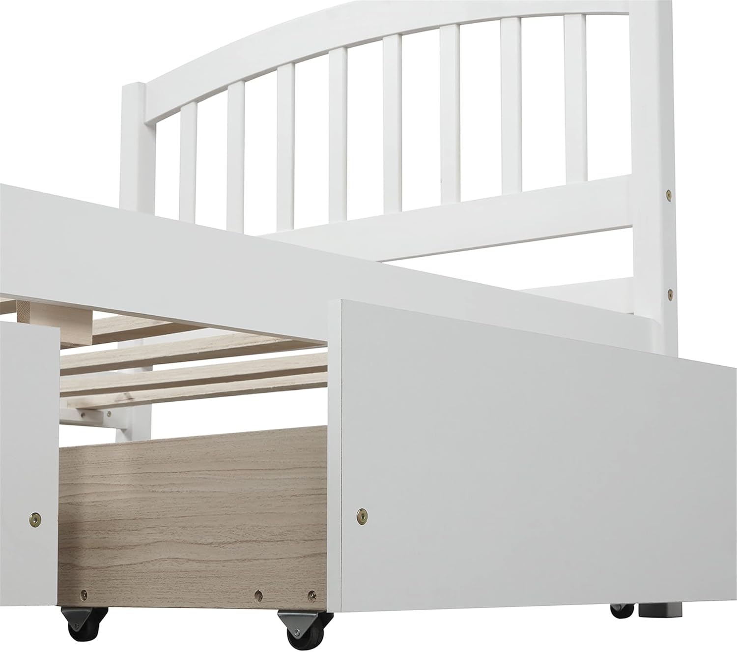 Solid Wood Platform Bed Twin Size with 2 Storage Drawers for Kids,Twin Size Low Platform Bed Frame with Curved Headboard,Footboard and Under Bed Space for Boys Girls Bedroom,Easy Assembly,White