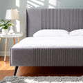 Livinia Sunset King Size Wingback Platform Bed, Fabric Upholstered King Bed Frame with Vertical Channel Tufted Headboard Footboard, Strong Wood Slats, No Box Spring Needed, Gray