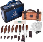 KONDITO Complete Wood Carving Kit – Premium Carving Knives Set with 7Cr17 Steel Blades, Safety Gloves, Honing Strop, Roll Bag & Gift Storage Case – Woodworking Tool Set for Adults & Beginners