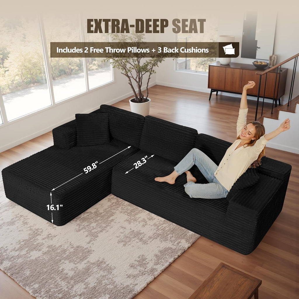 Bashaw 108" Cloud Sectional Couch Sofa with L-Shape Chaise, Modern Modular Sofa Couch Upholstered Couches for Living Room Bedroom, No Assembly Required (Black, L Shape)