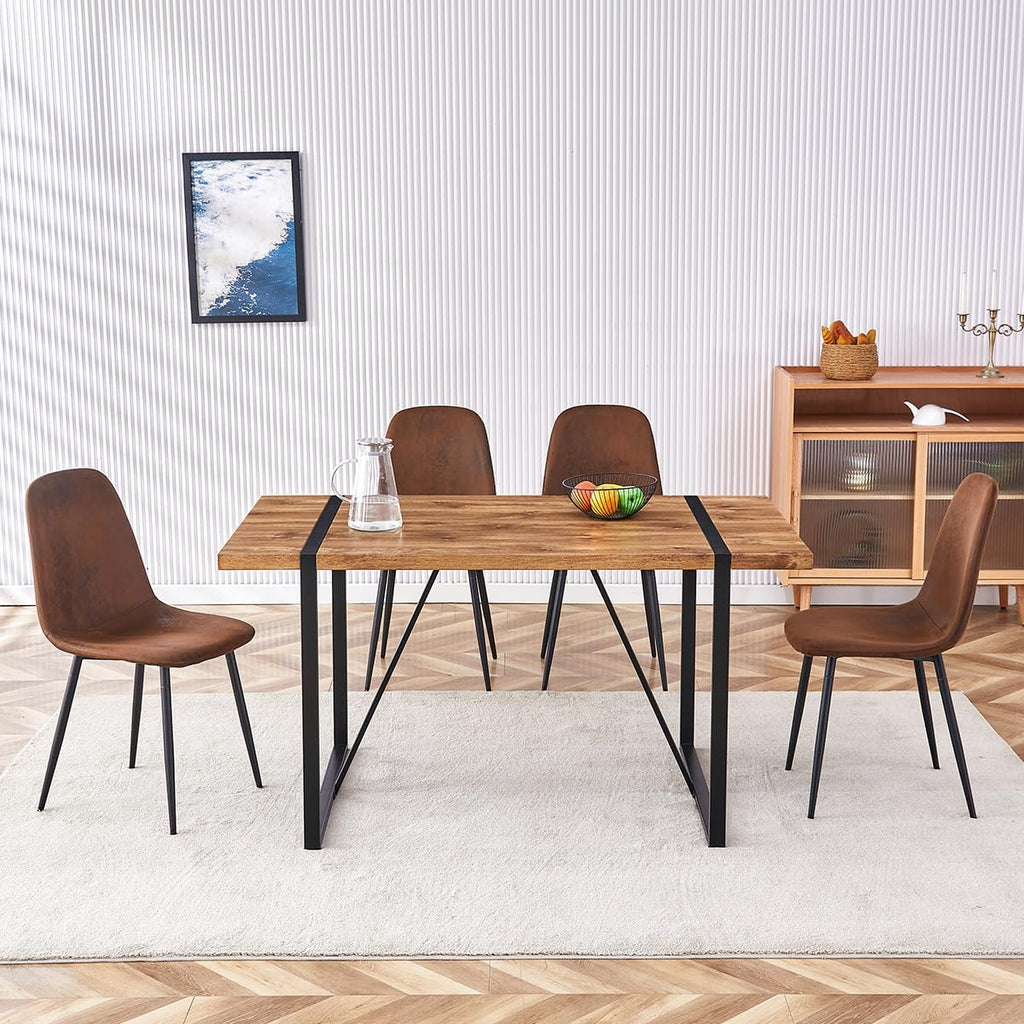 Dining Table Set for 4 .Dinner Table Set for 4 .55'' Kitchen Table and Suede Nap Fabic Chairs Set of 4, 5 Piece Dining Table Set for Kitchen Dining Room