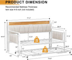 Twin Daybed with Trundle, Modern Twin Size Sofa Day Bed, Sturdy Metal Bed Frame with Upholstered Headboard for Living Room, Bedroom, Studio Apartment (White)