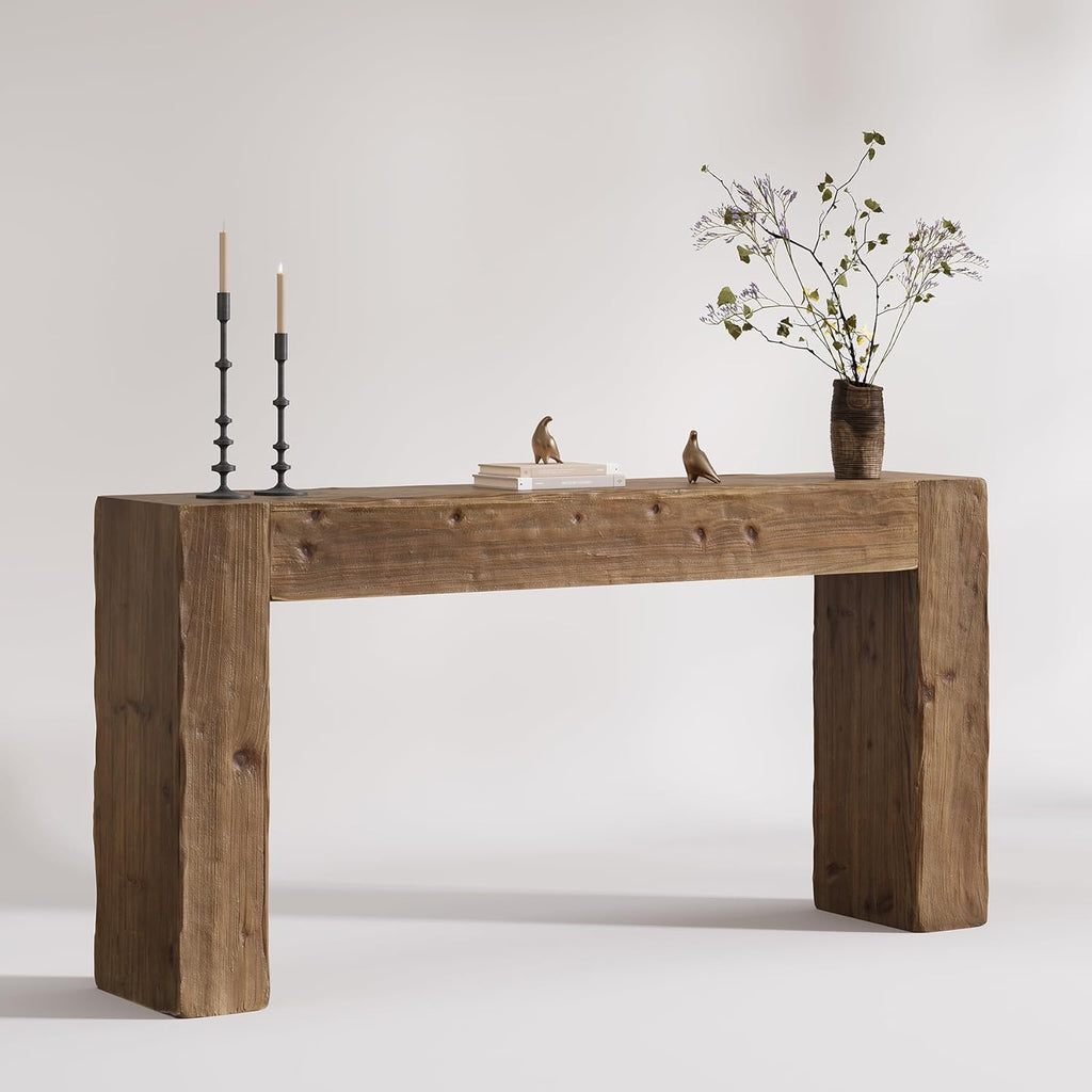 Solid Wood Console Table, 63-Inch Farmhouse Sofa Table Behind Couch for Entryway, Living Room, Foyer, Easy Assembly (Rustic Brown)