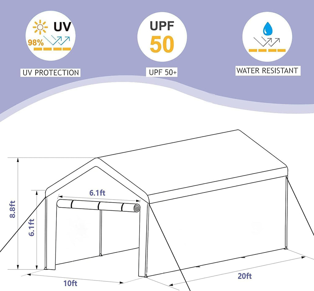 LVUYOYO Carport, 10'x20' Heavy Duty Car Canopy, Outdoor Portable Carport with Removable Sidewalls, All Weather Garage Tent for Car, Truck, Boat, Party
