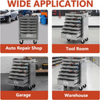 Iron-Top Rolling Tool Chest with Lockable Wheels and Side Handles, 7-Drawer Tool Storage Cabinet with Ball Bearing for Garage, Repair Shop, Required Assembly, Large Storage Capacity (Iron, 6-Gray)