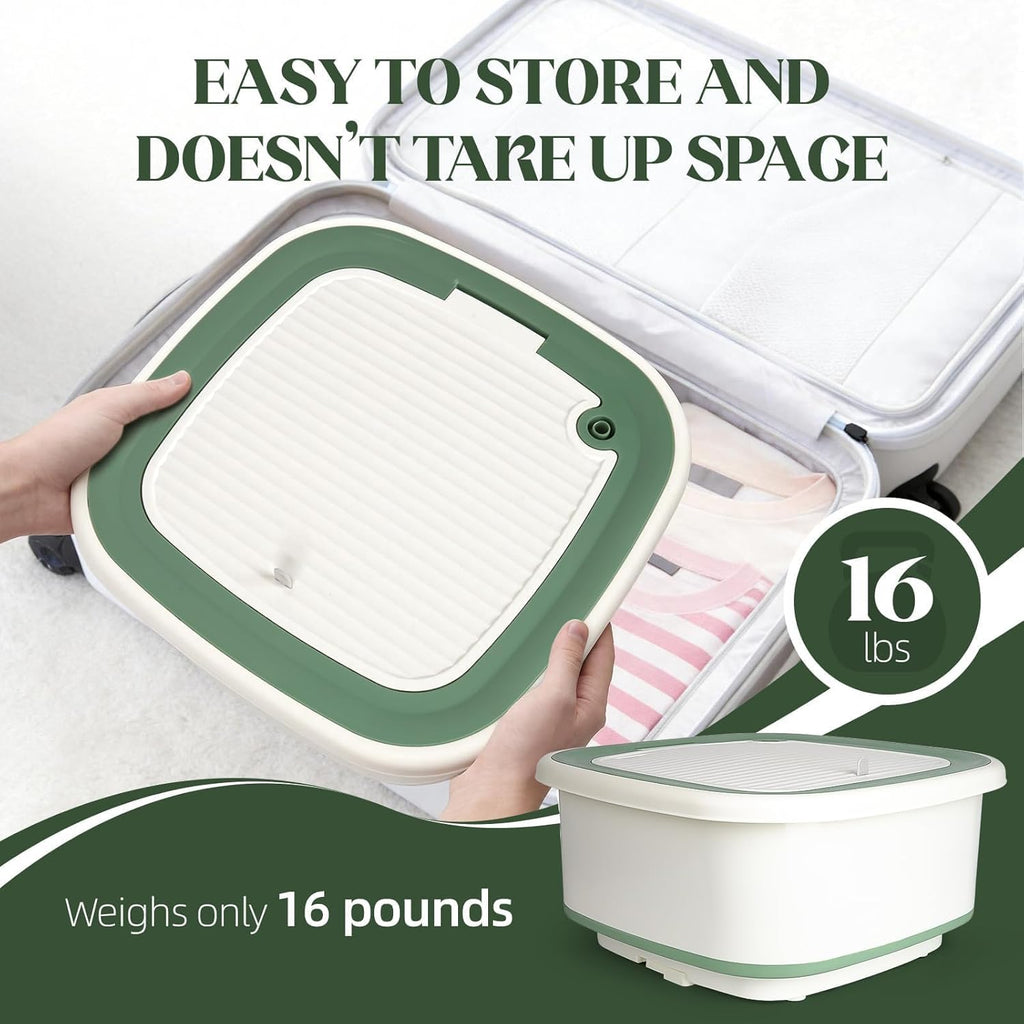 Portable Washing Machine, 1.8 Cu.Ft Large Capacity Foldable Washer with Spin Basket & 150W Motor, Timer Control for Apartment, RV, Camping & Travel – No Laundry Room Needed (White Green)