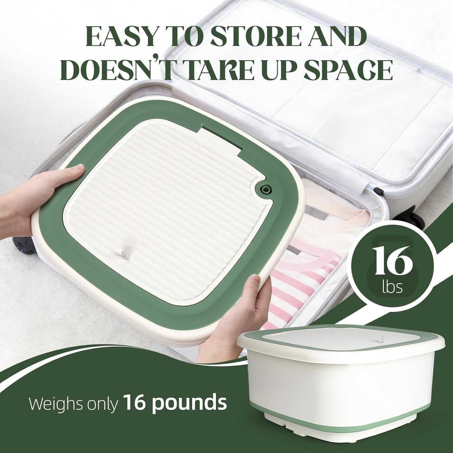 Portable Washing Machine, 1.8 Cu.Ft Large Capacity Foldable Washer with Spin Basket & 150W Motor, Timer Control for Apartment, RV, Camping & Travel – No Laundry Room Needed (White Green)