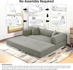 80" Convertible Sofa Bed, Corduroy Deep Seat Folding Pull Out Couch with Pillows, No Assembly Modern Boneless Couch Compression Sofa in Box, Floor Sofa with Storage Pocket for Living Room,Light grey