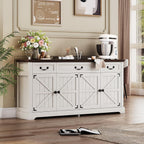 Sunny Heart 65" Large Buffet Storage Cabinet, Farmhouse Kitchen Sideboard Buffet with 3 Drawers and 4 Doors, Coffee Bar Wine Bar Cabinet with Storage for Living Room, White