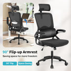 Ergonomic Office Chair,Mesh Office Chair with Lumbar Support,High Back Desk Chair with Flip-up Arms,400 lbs Big and Tall Computer Chair with Headrest,Comfy Desk Chairs