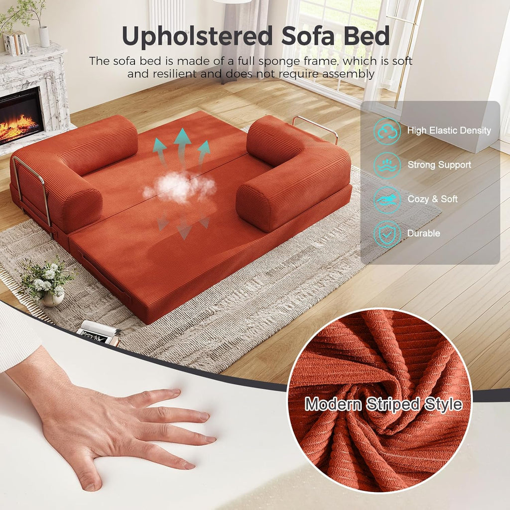 Folding Sofa Bed, Convertible Sleeper Couch, 78 Inch Oversized Corduroy Upholstered Boneless Couch, Loveseat Sleeper with Pull Out Bed, Floor Sofa Modular Futon Couch for Living Room Bedroom