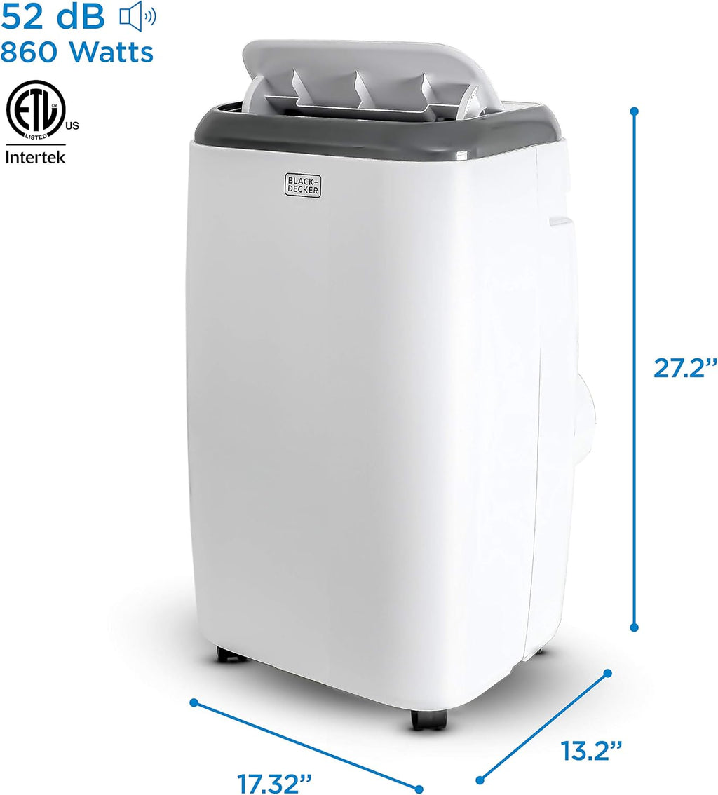 BLACK+DECKER Portable Air Conditioner, 8,000 BTU (5,000 BTU SACC) for Rooms Up To 350 Sq. Ft., Portable AC with Full Function Remote Control & Window Kit, BPP05WTB, White