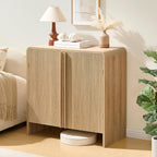 AMERLIFE Fluted Buffet Cabinet with Storage, Modern Sideboard Cabinet with 2 Doors & Adjustable Shelf, Console Table & Credenza for Living Room, Dining Room & Entryway, Natural Oak