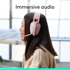 Logitech Zone Vibe 100 Lightweight Wireless Over Ear Headphones with Noise Canceling Microphone, Advanced Multipoint Bluetooth Headset, Works with Teams, Google Meet, Zoom, Mac/PC - Rose