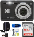 Kodak Pixpro FZ55 Digital Camera (Black) Bundle  Includes: SanDisk 128GB Memory Card  Hard Shell Camera Case  SD Card Reader and More (6 Items)