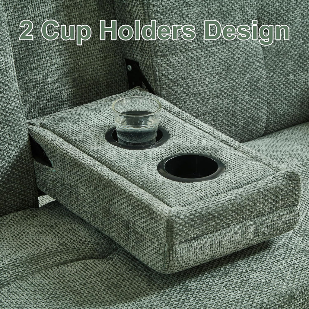 57.48" Convertible Sofa Bed with Cup Holder, Pull Out Sleeper Sofa Bed with USB Charging Ports, 3 in 1 Convertible Sleeper Sofa Bed for Living Room, Apartment, Bedroom, RV, Green