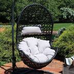 Sunnydaze Cordelia Egg Chair with Cushions -Resin Wicker Hanging Chair with 265-Pound Weight Capacity - Hanging Swing Includes Gray Polyester Cushion and Headrest