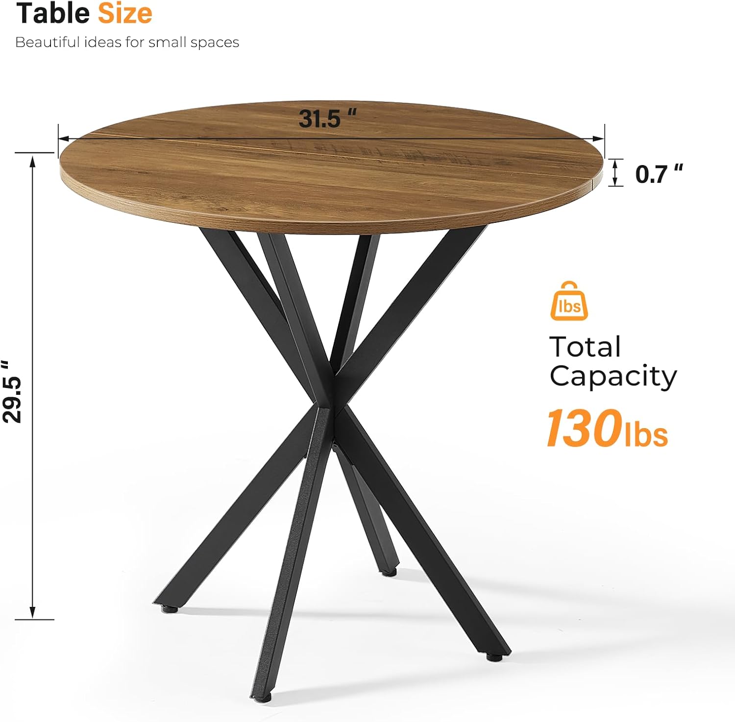 Vantic 31.5" Small Round Dining Table for 2-4, Round Kitchen Table for Small Spaces, Farmhouse Circle Dining Room Table for Kitchen and Living Room, Light Brown