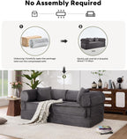 Tbfit Boneless Sofa Bed, Corduroy Compress Couch with Wide Armrests & 2 Pillows, Deep Seat Couches for Living Room, Gray