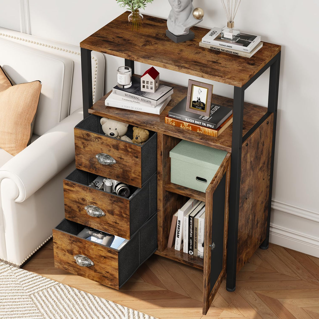 Homeiju Bathroom Floor Storage Cabinet Organizer with 3 Removable Drawers and 1 Door, Industrial Floor Storage Cabinet for Kitchen, Living Room, Bathroom, Home Office