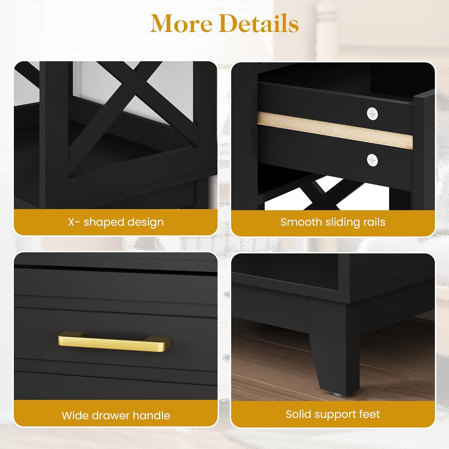 RoyalCraft 30'' Tall Nightstand Set of 2, Modern Painted Bedside Table with 2 Drawers and Open Shelf Below, Wood Side Table for Bedroom, Home Office, Black