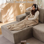 107" Cloud Modular Sectional Couches, Modern Convertible U Shaped Couch, 3 Seat Corduroy Comfy Deep Seat Sectional Sofa Oversize Deep Seat Sofa Camel