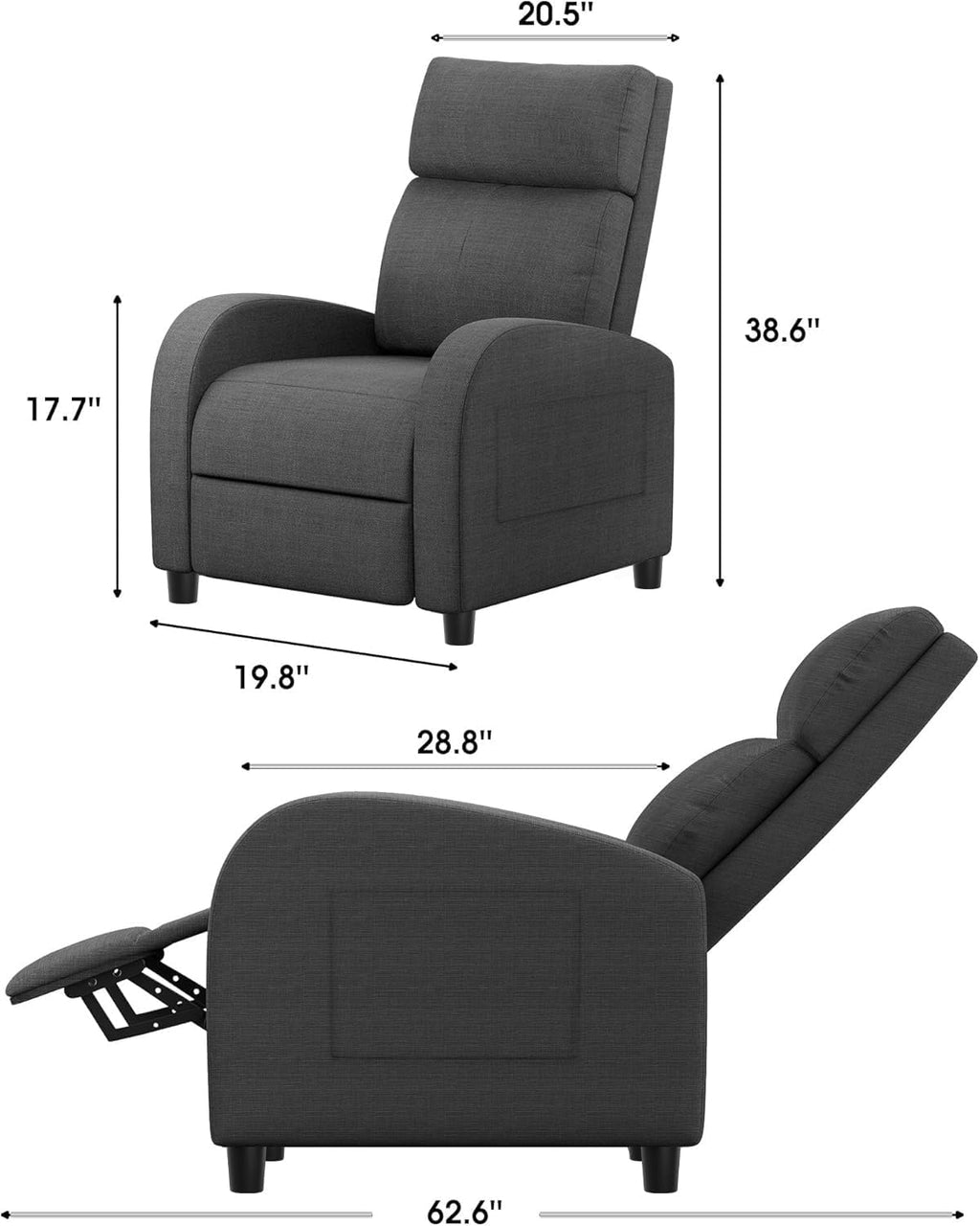 Homall Recliner Chair, Recliner Sofa for Adults, Recliners Home Theater Seating with Lumbar Support, Reclining Sofa Chair for Living Room (Fabric, Dark Grey)