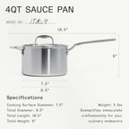 Made In Cookware | 6 Piece Stainless Saucepan Set | 5 Ply Clad | Includes Stainless Steel Saucepans and Saucier with Lid | Professional Cookware | Crafted in Italy