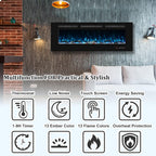 72inch Electric Fireplace in Wall Recessed and Wall Mounted Fireplace Electric, 13 Flame Colors, Realistic Logs & Crystals Fuel Bed, Adjustable Temperature and Timer, 750W/1500W, Black