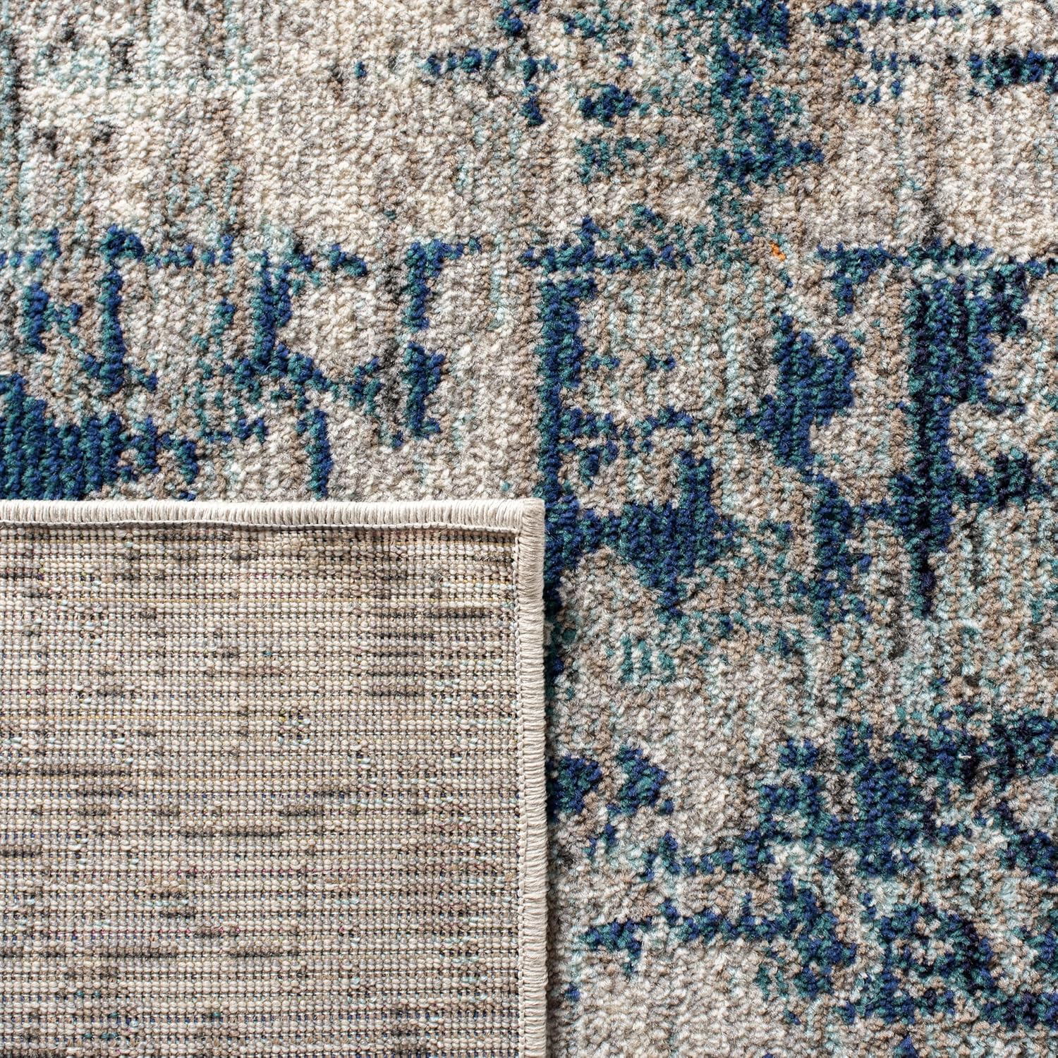 SAFAVIEH Madison Collection Area Rug - 12' Square, Grey & Blue, Modern Abstract Design, Non-Shedding & Easy Care, Ideal for High Traffic Areas in Living Room, Bedroom (MAD460K)