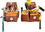 Leather Tool Belt with Adjustable Hook - Premium Heavy Duty Tool Belts for Men with 22 Multi-Purpose Pocket Tool Pouch (Maroon, Standard), RG-004