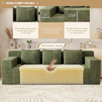 Kurhwyss 71" Corduroy Living Room Sofa, 3 Setaser Deep Seat Couch with 3 Lumbar Pillows, Comfy Boneless Sofa Modern Compressed Couch for Bedroom, Office, Apartment, No Assembly, Flat Armrests (Green)