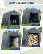 GarveeHome 6x6 FT Portable Outdoor Storage Shed with Roll-Up Zipper Door & Vent, 240G Heavy-Duty Shelter Waterproof PE Tarp, UV-Resistant Carport for Motorcycle, Firewood, Tools -Gray (Gray, 6x8)