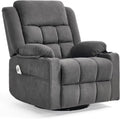 Swivel Recliner Chair for Adults with Massage and Heating,Manual Glider Rocking Recliner Chair with Cup Holds and Pockets,Reclining Rocker Chairs for Living Room Bedroom R8811 (Darkgrey)