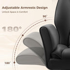 Big and Tall Office Chair, Flip Armrests for Pets & Cross Legged Sitting, Ergonomic Leather Executive Desk Chair with Foot Rest, High-Back Reclining Computer Chairs for Office Home Game - Black