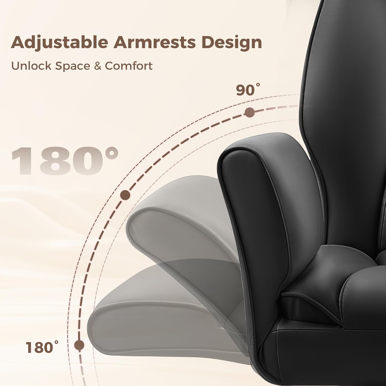 Big and Tall Office Chair, Flip Armrests for Pets & Cross Legged Sitting, Ergonomic Leather Executive Desk Chair with Foot Rest, High-Back Reclining Computer Chairs for Office Home Game - Black
