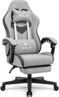 N-GEN GAMING Video Gaming Chair with Footrest Lumbar Support for Home Office High Back Recliner Height Adjustable Ergonomic Comfy Fabric Computer Desk Chair (Grey)