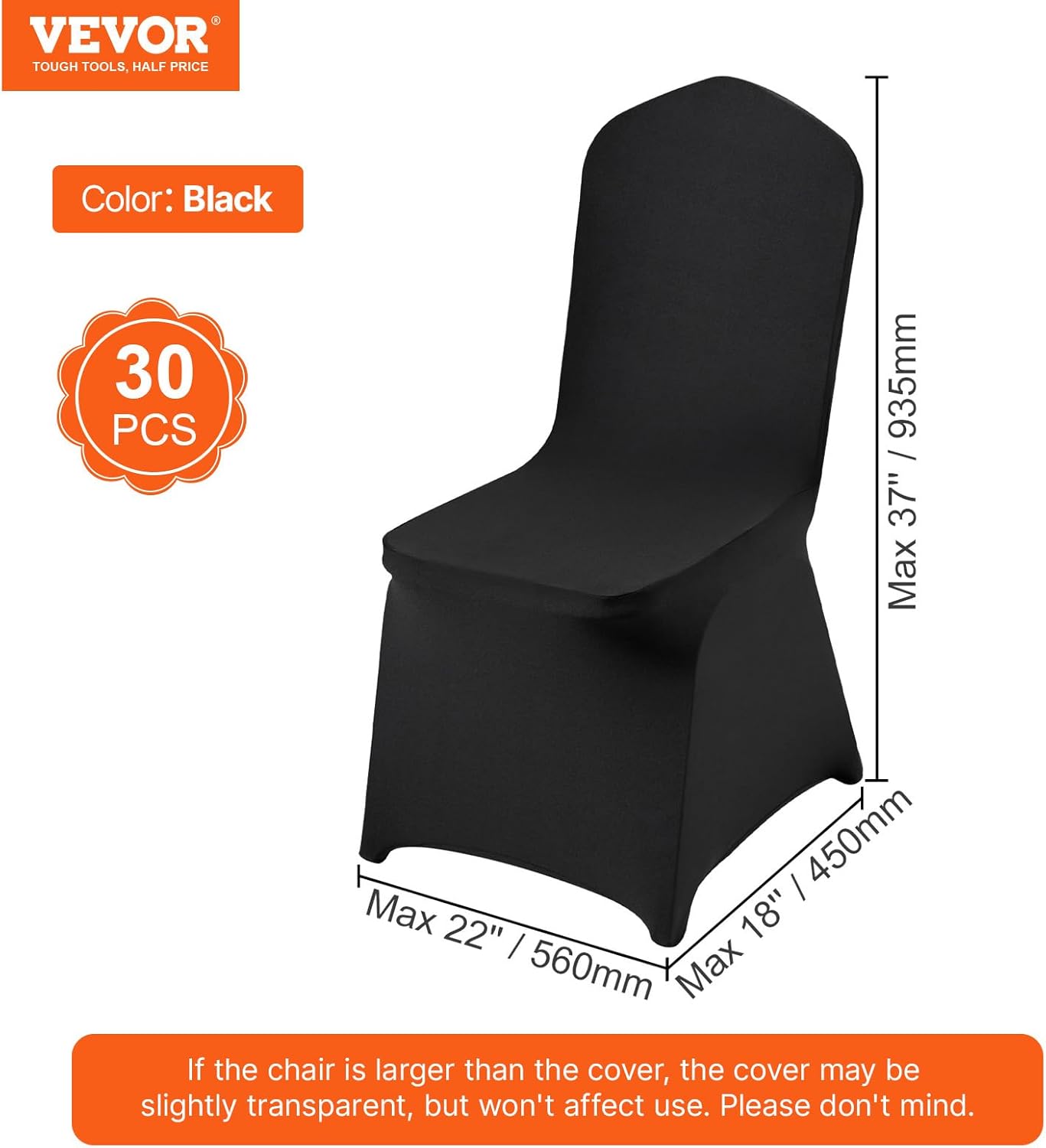 VEVOR 30 Pcs Flat-Front Chair Covers Polyester Spandex Chair Cover Stretch Slipcovers, Wedding, Holiday, Banquet, Party, Celebration, Dining, Black