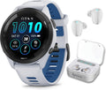 Wearable4U Garmin Forerunner 265 Music GPS Running 46 mm Smartwatch  Whitestone with AMOLED Touchscreen Display White Earbuds Bundle