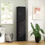 Iwell Tall Black Bathroom Cabinet with 2 Doors and 1 Drawer, Bathroom Storage Cabinet with Adjustable Shelves, Narrow Storage Unit for Living Room, Entryway, Kitchen, Black